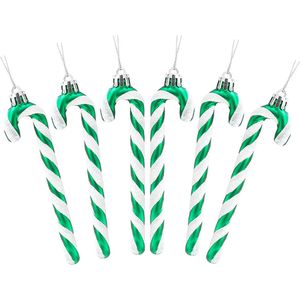 Catzon 6 Pcs Glitter Candy Cane Christmas Ornaments with Golden Ropes-Green