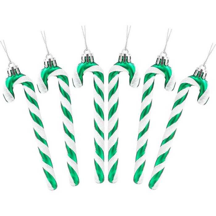 Catzon 6 Pcs Glitter Candy Cane Christmas Ornaments with Golden Ropes-Green