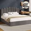 Oikiture Bed Frame King Size Gas Lift Grey Velvet