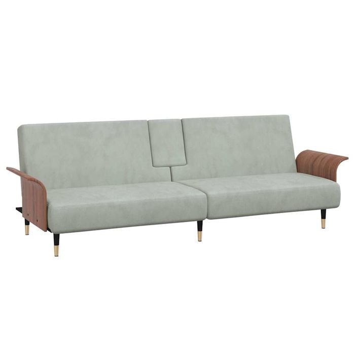 vidaXL Sofa Bed with Cup Holders Light Grey Velvet day bed sofa couch bed