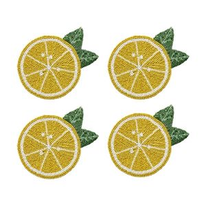 4pc Porto Limone Set Beaded Coasters Glass Lemon Design Multicolour