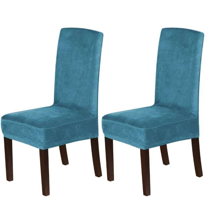 Smarcute Stretch Velvet Dining Chair Covers Set Of 2 Furniture Protector Peacock Blue