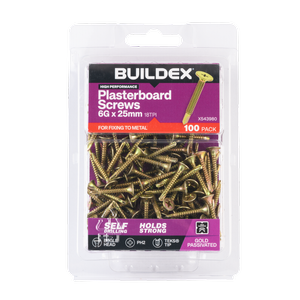 Buildex 6G x 25mm Gold Passivated Plasterboard Screws (TEKS® Tip) - 100 Pack