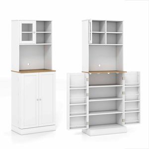 Costway 1.7m Pantry Cabinet W/microwave Shelf 5 Adjustable Shelves