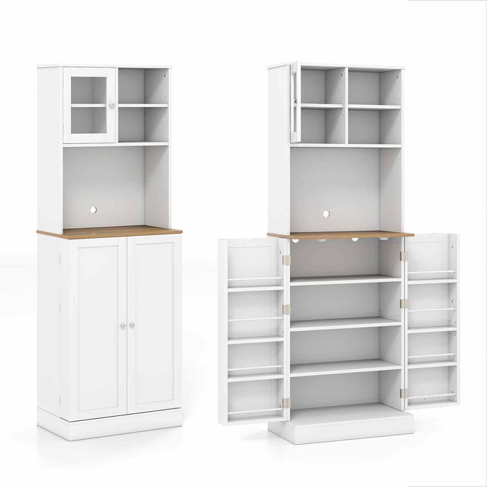 Costway 1.7m Pantry Cabinet W/microwave Shelf 5 Adjustable Shelves