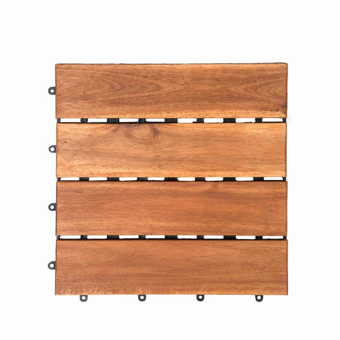 Syneco 30 x 30 x 2.2cm Natural Acacia 4 Slat Decking Tiles - 9 Pack