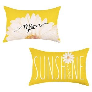 Catzon 2 Pcs Summer Lumbar Pillow Covers Linen Pillowcase for Home Decor-Set 5