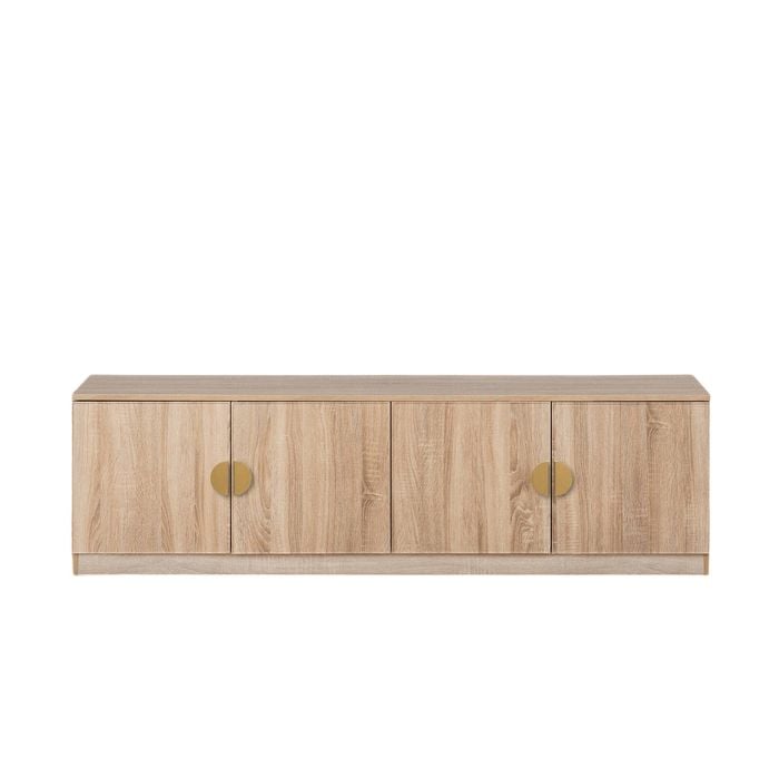 European Cabinetry Slim Half Moon Brass Bucharest TV Unit Natural Oak
