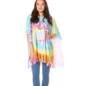 Tie Dye Hippie Womens 1960s Costume Poncho And Headband - One Size