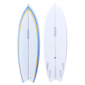 Summer vibes Fish Swallow Tail Surfboard - Blue / Tan - BLUE, 6'4" x 21 3/4" x 2 2/3" 44L