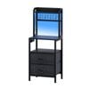 Ufurniture Bedside Table With Drawers Nightstand With Charging Station  Led Lights Black