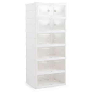 Costway 6-Tier Shoe Shelf Organizer Folding Space-Saving Plastic Sneaker Storage Boxes-White