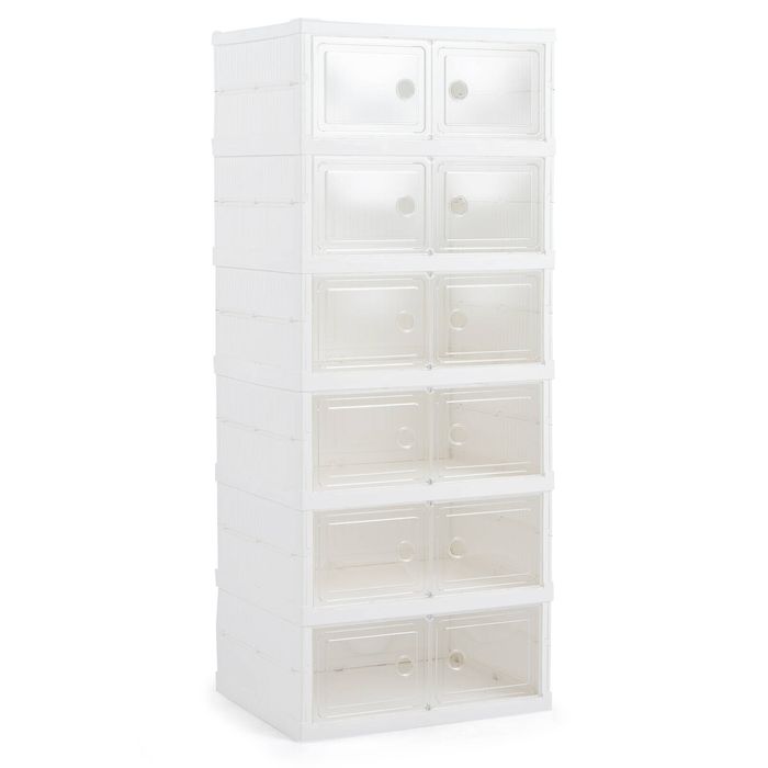 Costway 6-Tier Shoe Shelf Organizer Folding Space-Saving Plastic Sneaker Storage Boxes-White
