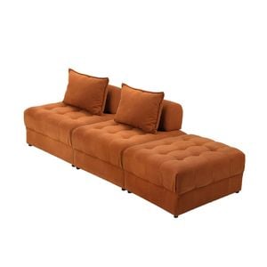 Oikiture 3 Seater Velvet Modular Sofa & Ottoman Set