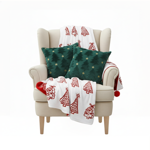 SOGA Red Holiday Throw Blanket With 2 Teal Tree Pillows Bundle