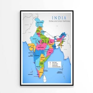 Illustration of Detailed Map of India  Print 100% Australian Made 60x90cm  (Poster)