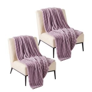 SOGA 2 Pack Purple Flannel Polyester Throw Blanket 150x200cm
