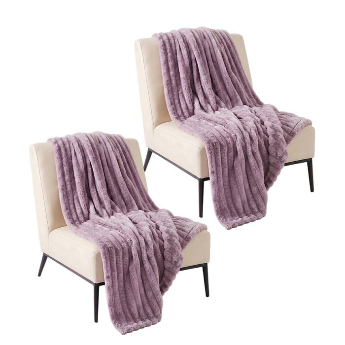 SOGA 2 Pack Purple Flannel Polyester Throw Blanket 150x200cm