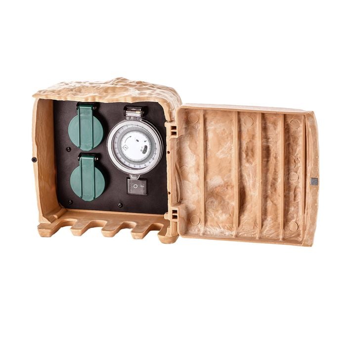 Click Power Garden Socket Stone with Timer - Beige Marble Look