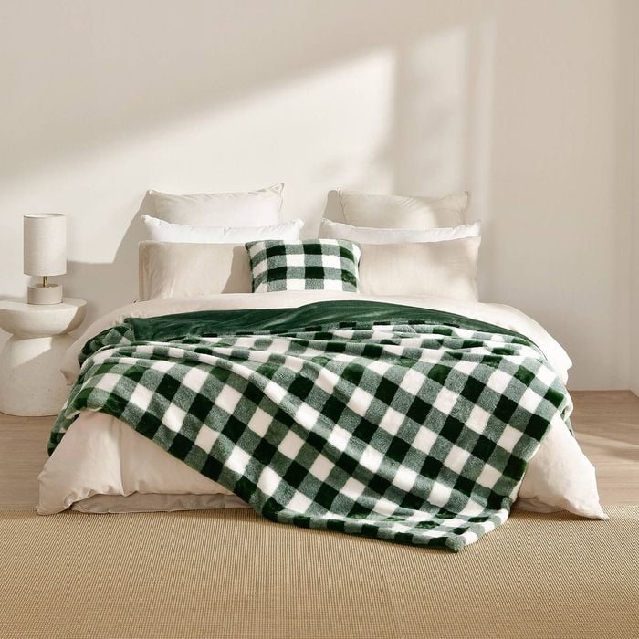 Dreamaker Gingham Plush Throw Blanket Green - 180x200cm