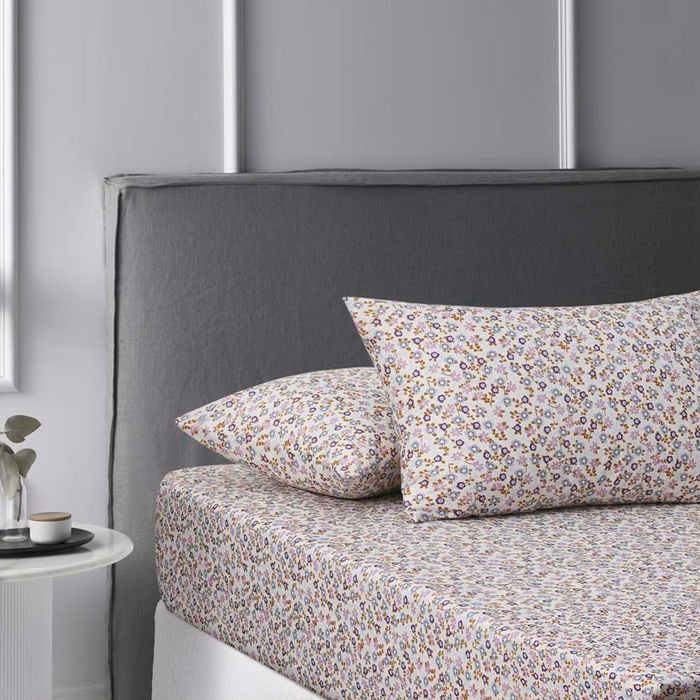 Accessorize Bedroom Collection King Gold Lisa Ochre Washed Cotton Printed Fitted Sheet Set