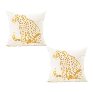 SOGA 45cm White Throw Pillow – Light Luxury with Golden Leopard Design