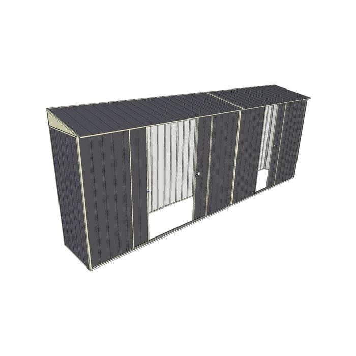 Build-a-Shed 0.8 x 5.2 x 2m Skillion Shed with Double and Single Sliding Side Doors - Grey