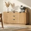 Homfurn Buffet Sideboard Cabinet,storage Kitchen Cupboard With Drawers,round Edge Design , Oak Finish ,160cm Width
