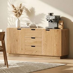 Homfurn Buffet Sideboard Cabinet,storage Kitchen Cupboard With Drawers,round Edge Design , Oak Finish ,160cm Width