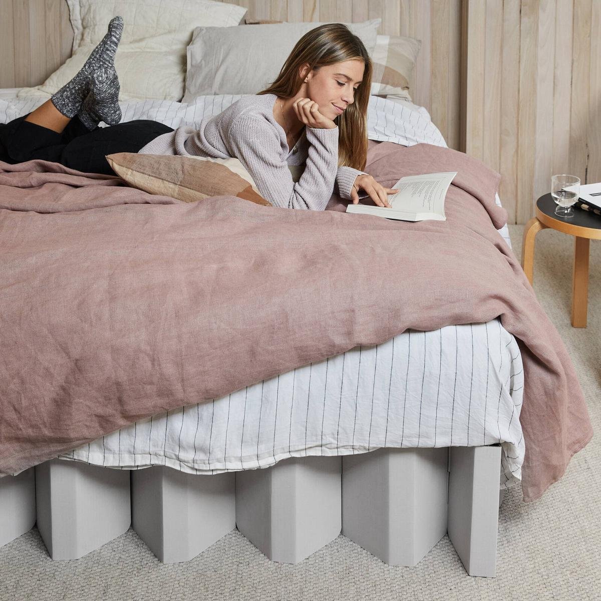 Yona Fold Out Cardboard Bed Base Frame - White Double - Bunnings Australia