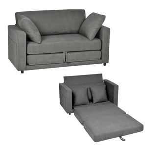 Advwin 130cm 2 Seater Sofa Bed 2 in 1 Convertible Linen Fold Out Loveseat Sleeper Grey