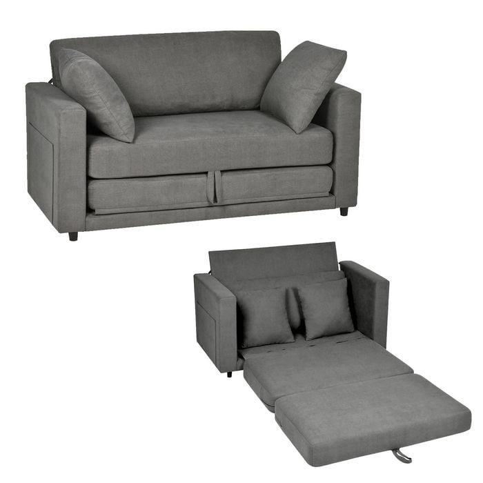 Advwin 130cm 2 Seater Sofa Bed 2 in 1 Convertible Linen Fold Out Loveseat Sleeper Grey