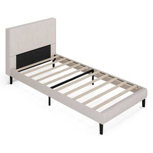 Ufurniture Single Bed Frame Base Velvet Upholstered Headboard Mattress Platform Beige
