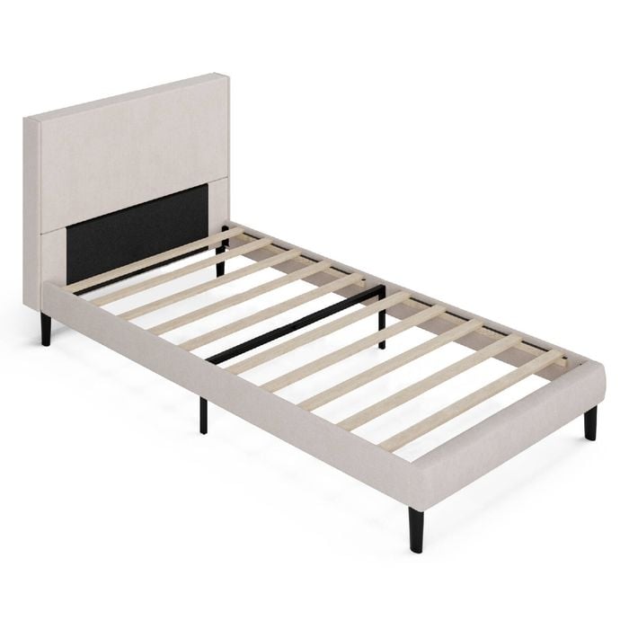 Ufurniture Single Bed Frame Base Velvet Upholstered Headboard Mattress Platform Beige