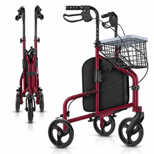 Altus 3 Wheel Rollator Walker Mobility Aid with Wire Storage Tray - Red