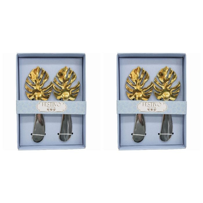 2x 2pc LVD Tropical Decorative Metal Spreaders 14.5x10.5cm - Silver/Gold