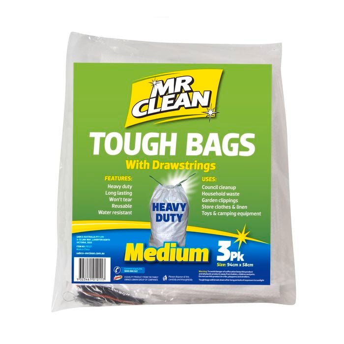 Mr Clean Heavy Duty Tough Garbage Bags with Drawstring - 3 Pack
