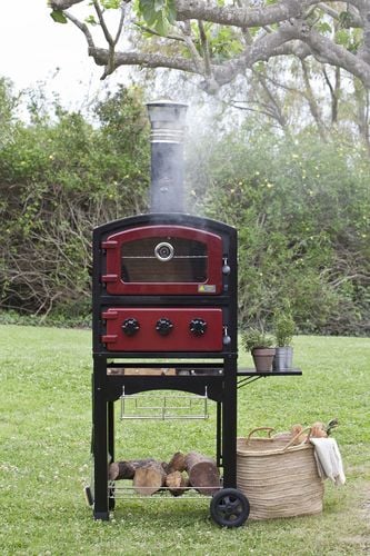 Front on shot of a classical looking stove in a backyard