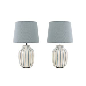 Tsai Rhythm Table Lamp Set Of 2, Handmade Ceramic With Linen Shade – Blue