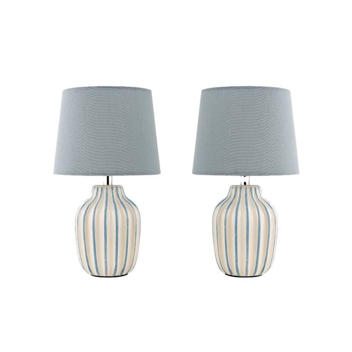 Tsai Rhythm Table Lamp Set Of 2, Handmade Ceramic With Linen Shade – Blue