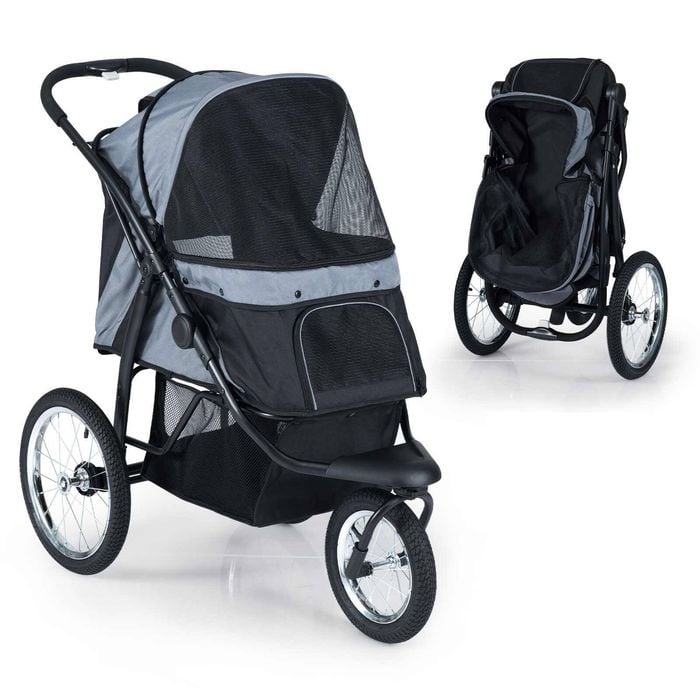 Costway Pet Stroller Foldable Cat Cart Dog Carrier Cage Travel Pushchair
