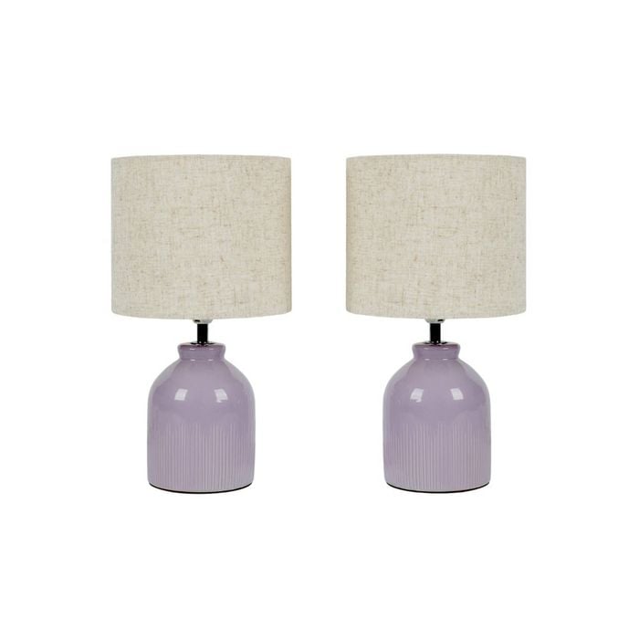 Tsai Rain Table Lamp Set Of 2, Handmade Ceramic With Linen Shade – Lavender
