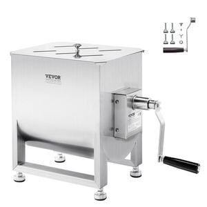 VEVOR Manual Meat Mixer Silver 30L Stainless Steel with Lid Handle Gear Reducer Ground Beef