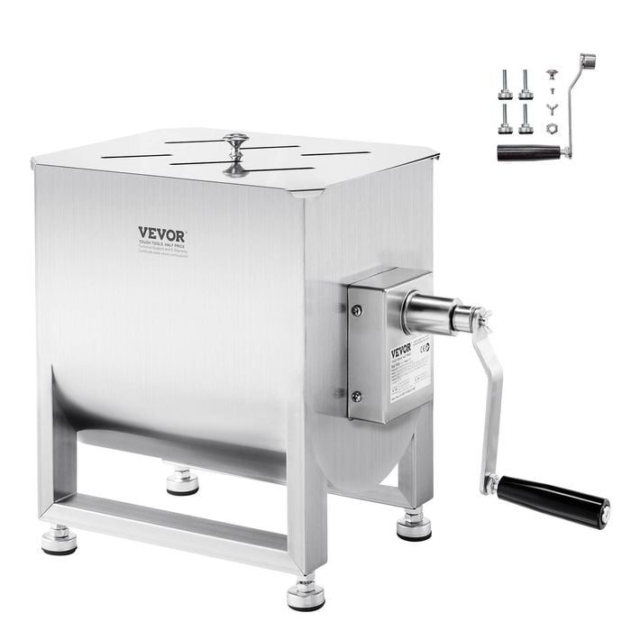 VEVOR Manual Meat Mixer Silver 30L Stainless Steel with Lid Handle Gear Reducer Ground Beef