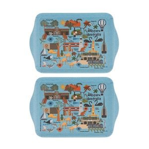 2x 2pc Ashdene Land Down Under WA Melamine Scatter Tray Blue 21x14.2cm