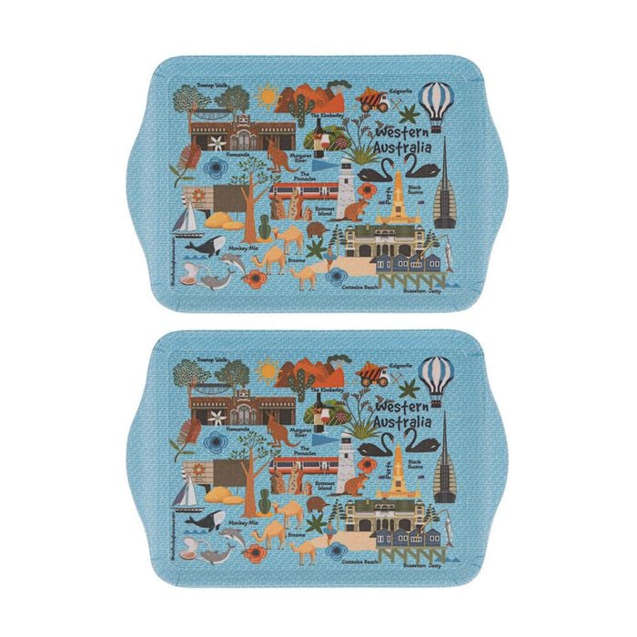 2x 2pc Ashdene Land Down Under WA Melamine Scatter Tray Blue 21x14.2cm
