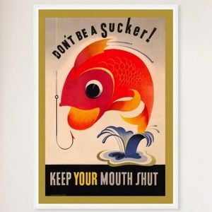 Galrie Don't Be A Sucker Keep Your Mouth Shut 1944 World War II Vintage Propaganda Poster, White Frame, A1 60x 84cm (23x 33inch)