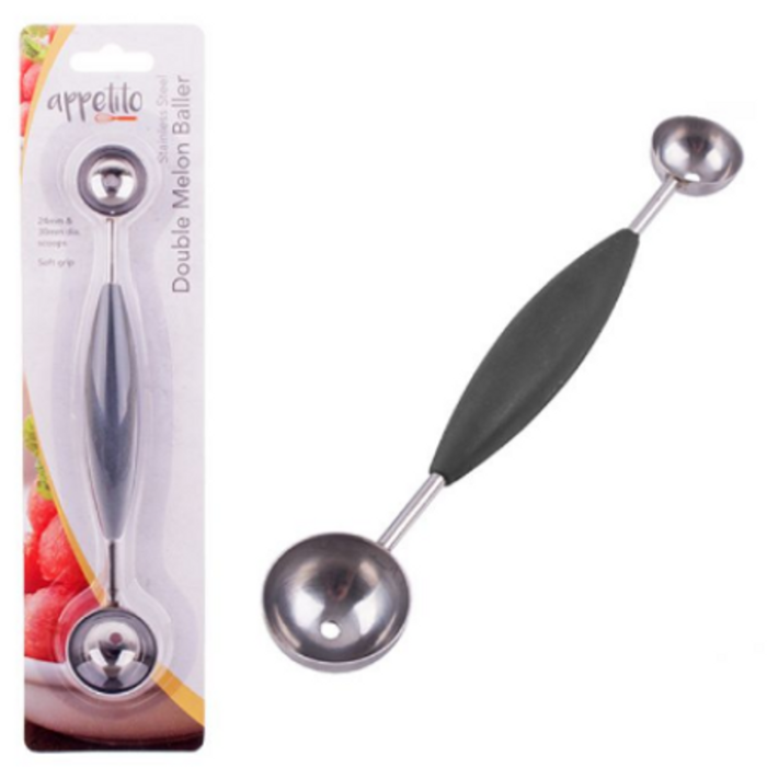 Appetito Stainless Steel Double Melon Baller SoftGrip DishwasherSafe 24mm 30mm