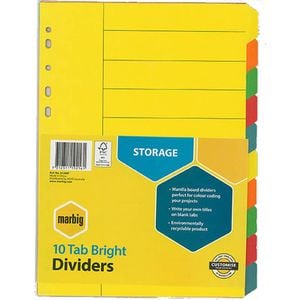 Marbig Manilla Bright Dividers (A4) (10 Tab)