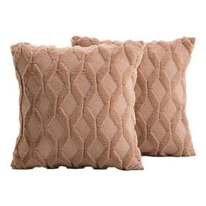 Catzon 2 Pcs Faux Wool Throw Pillow Covers Farmhouse Couch Pillowcases 50X50cm-Brown